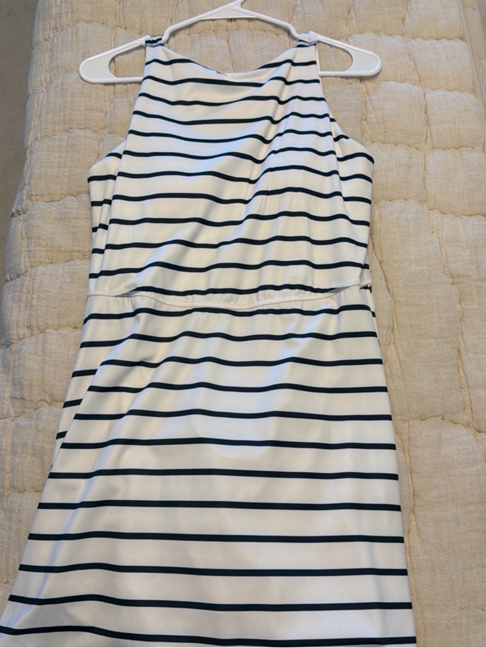 White and Navy Striped Sleeveless Dress